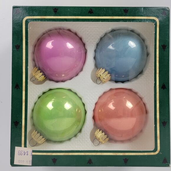 Vtg Christmas by Krebs Pastel Colors Hand Decorated Glass Ornaments 4pcs w/ Box - Picture 9 of 14